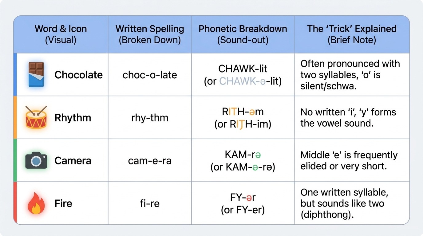Tricky Words Phonetic Table Diagram